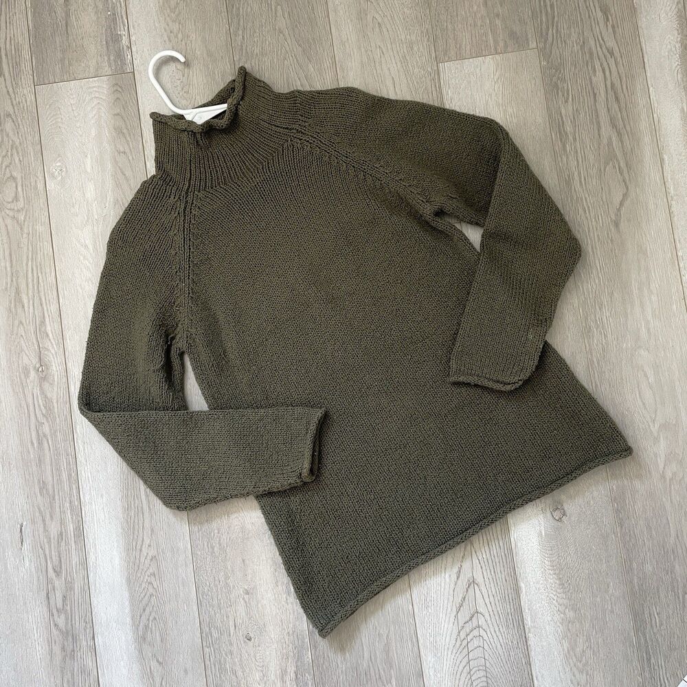 L.L. Bean Sweater cotton roll neck knit womens Green (medium) classic fisherman